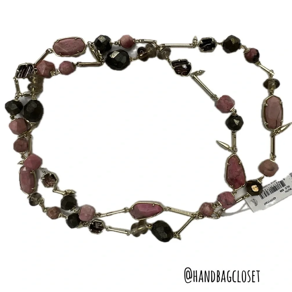 Kendra Scott RUTH Long Station Necklace Gold Pink Rhodolite Necklace